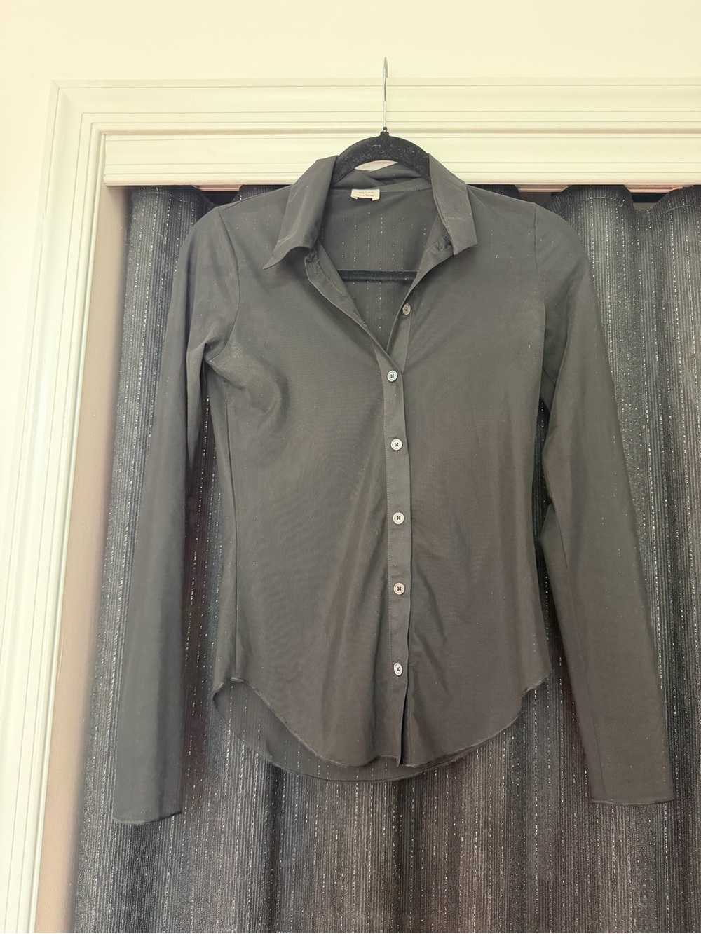 Wilfred aritzia mesh button up black shirt with collar